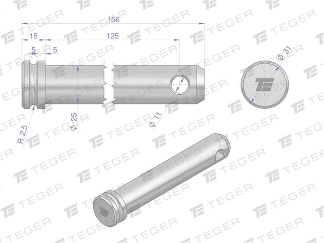Sworzeń łącznika górnego 25x125x156 TEGER