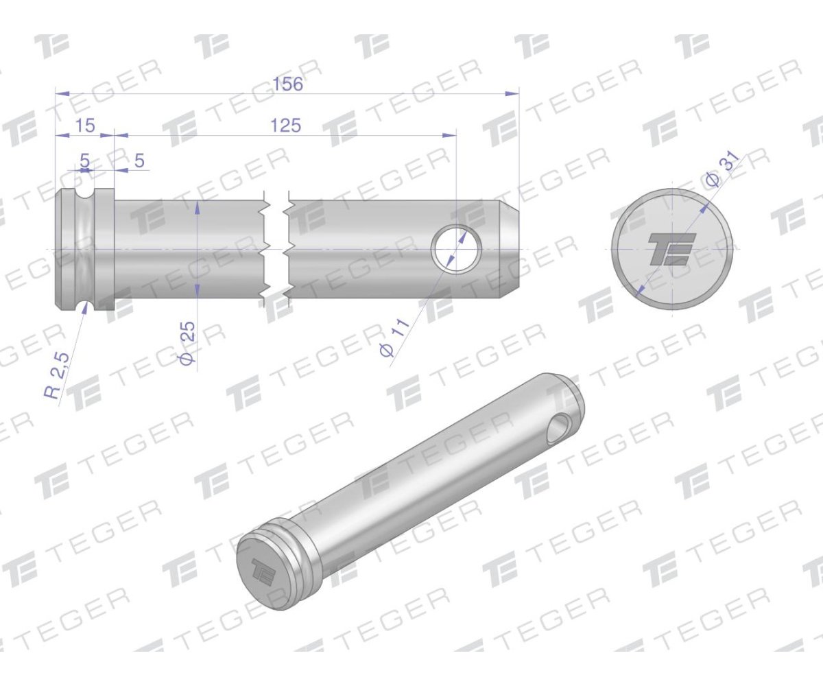 Sworzeń łącznika górnego 25x125x156 TEGER
