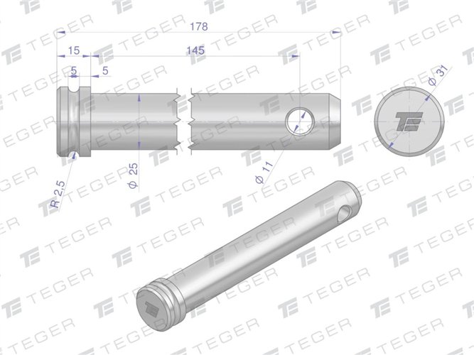 Sworzeń łącznika górnego 25x145x178 TEGER