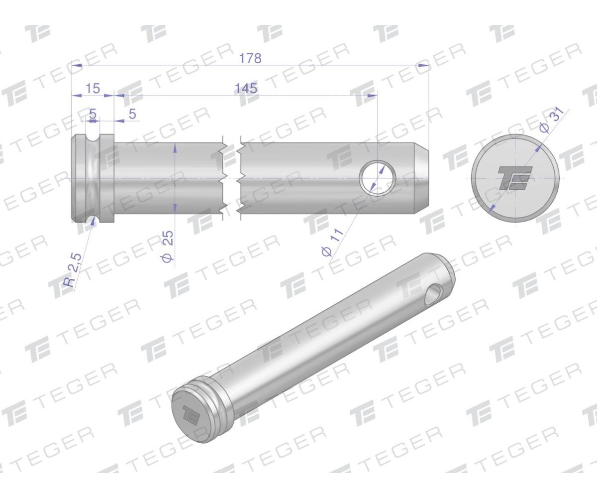 Sworzeń łącznika górnego 25x145x178 TEGER