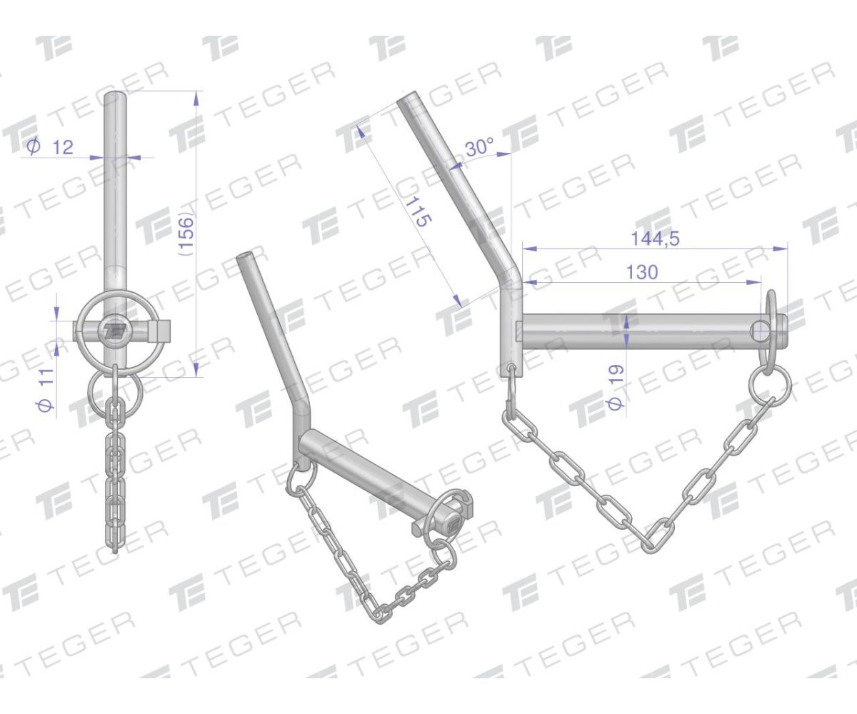 Sworzeń zaczepu z wygiętym uchwytem 19x130 TEGER