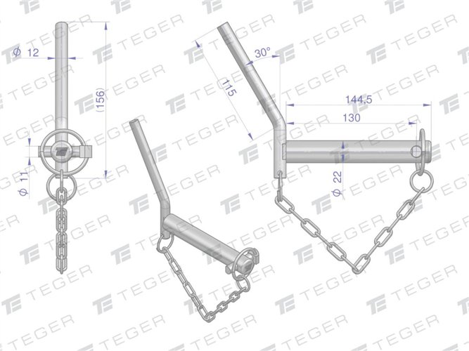 Sworzeń zaczepu z wygiętym uchwytem 22x130 TEGER