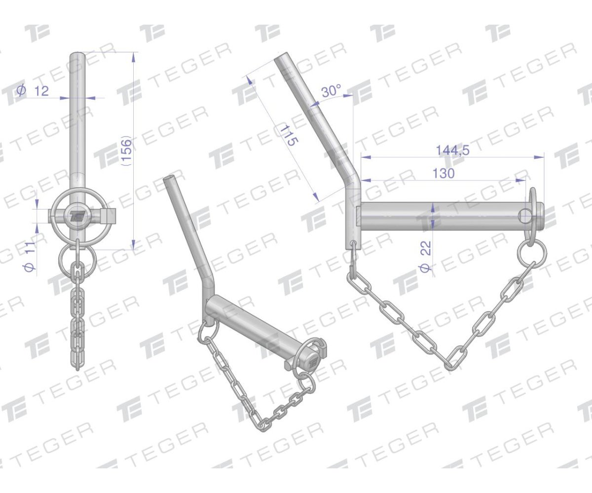 Sworzeń zaczepu z wygiętym uchwytem 22x130 TEGER
