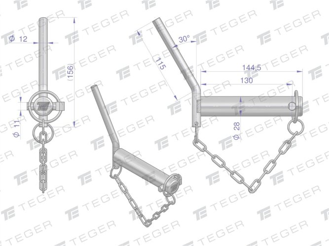 Sworzeń zaczepu z wygiętym uchwytem 28x130 TEGER