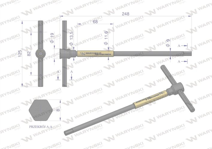 Klucz T ze spinnerem HEX 8 mm Waryński