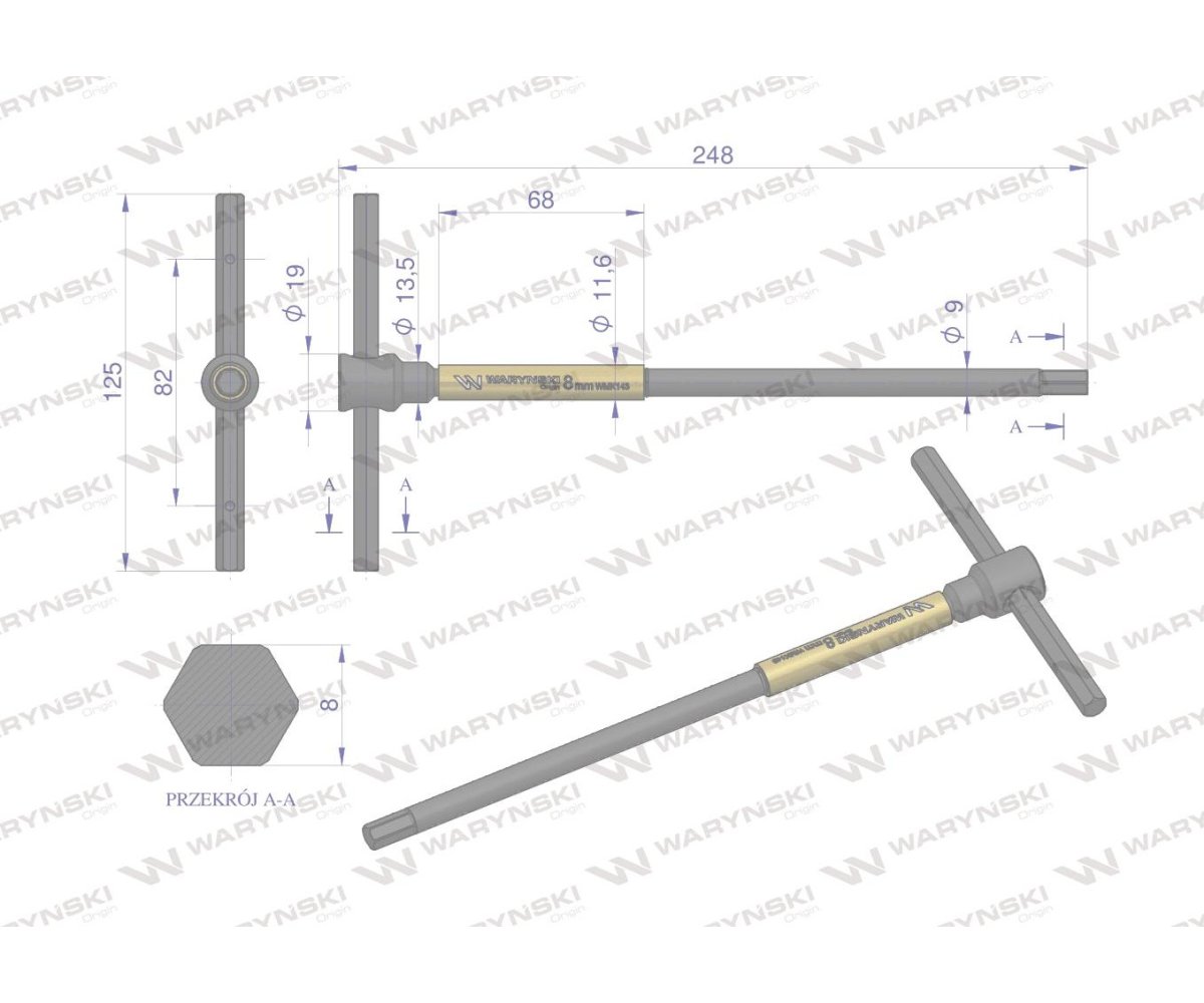 Klucz T ze spinnerem HEX 8 mm Waryński