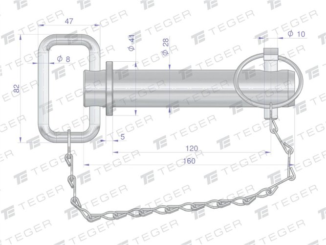 Sworzeń zaczepu z zawleczką i łańcuchem 28x120x160 TEGER