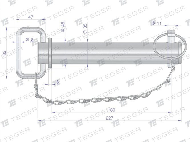 Sworzeń zaczepu z zawleczką i łańcuchem 35x189x227 TEGER