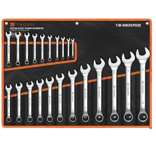Zestaw kluczy płasko-oczkowych, 22 szt, Teger