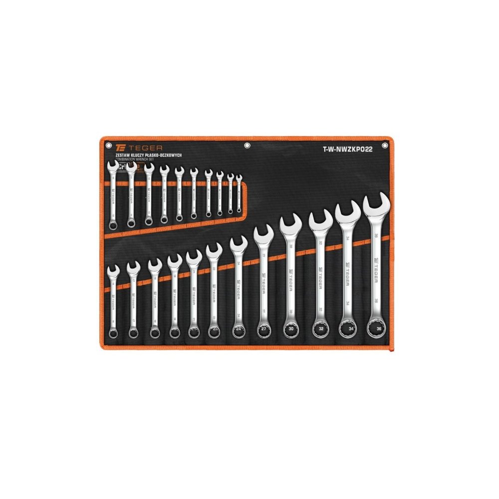 Zestaw kluczy płasko-oczkowych, 22 szt, Teger