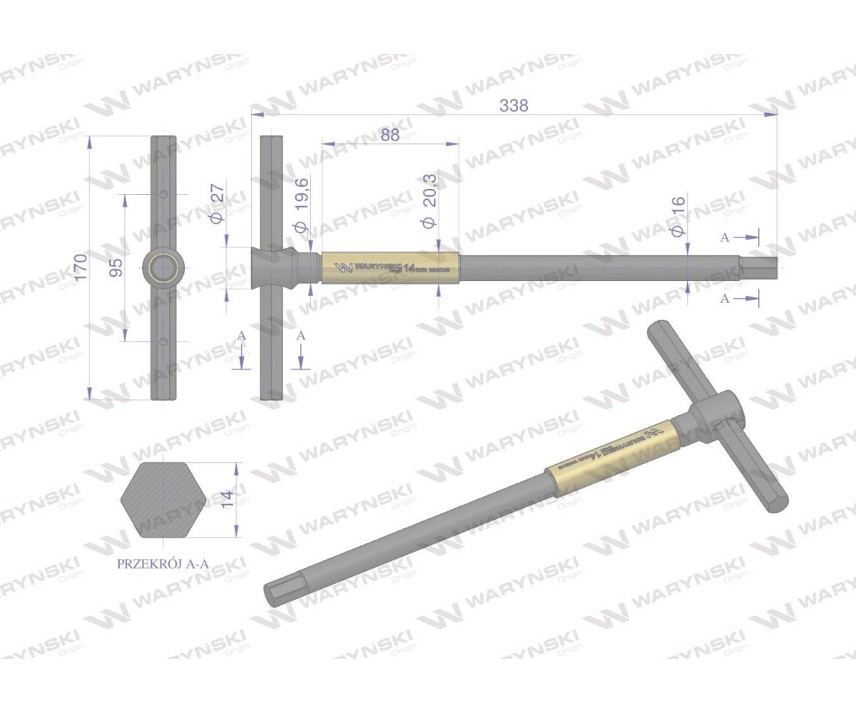 Klucz T ze spinnerem HEX 14 mm Waryński