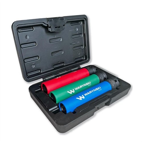 Zestaw nasadek udarowych 1/2 do felg lekkich ze stali CrMo 17 19 21mm długich 150mm z osłoną. Waryński