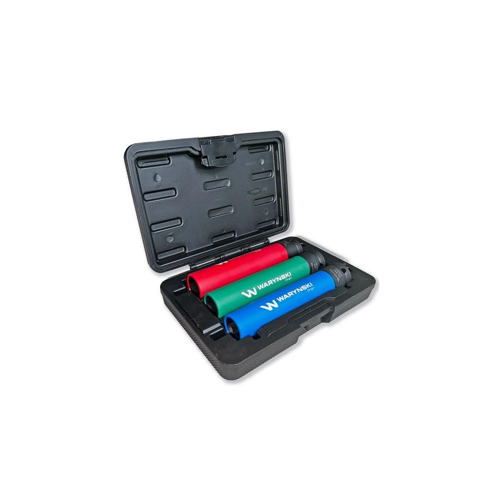 Zestaw nasadek udarowych 1/2 do felg lekkich ze stali CrMo 17 19 21mm długich 150mm z osłoną. Waryński