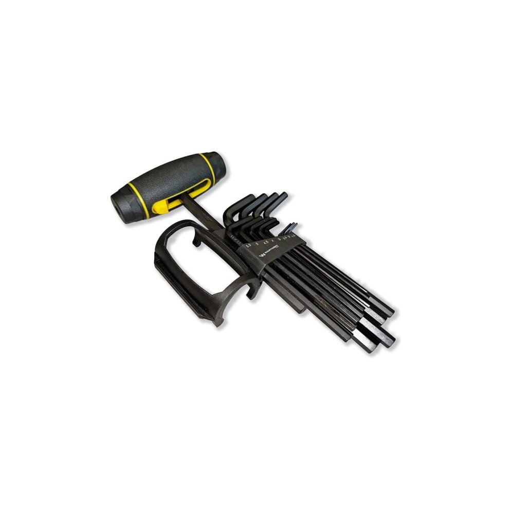 Klucze imbusowe hex wydłużone 13 szt ze stali CrV rozmiary od 1.5 do 10mm w zestawie z uchwytem pokrętłem Waryński