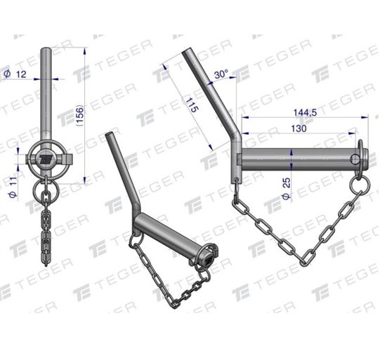 Sworzeń zaczepu z wygiętym uchwytem 25x130 TEGER