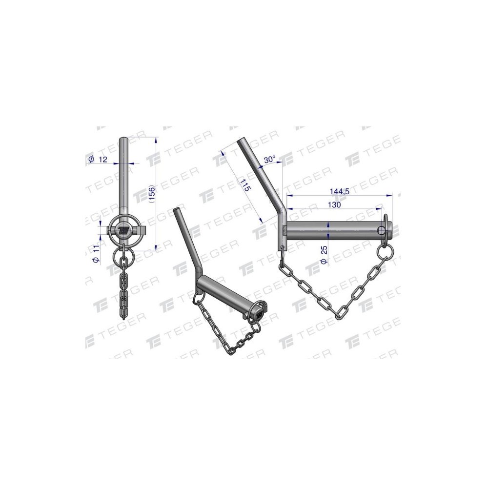 Sworzeń zaczepu z wygiętym uchwytem 25x130 TEGER