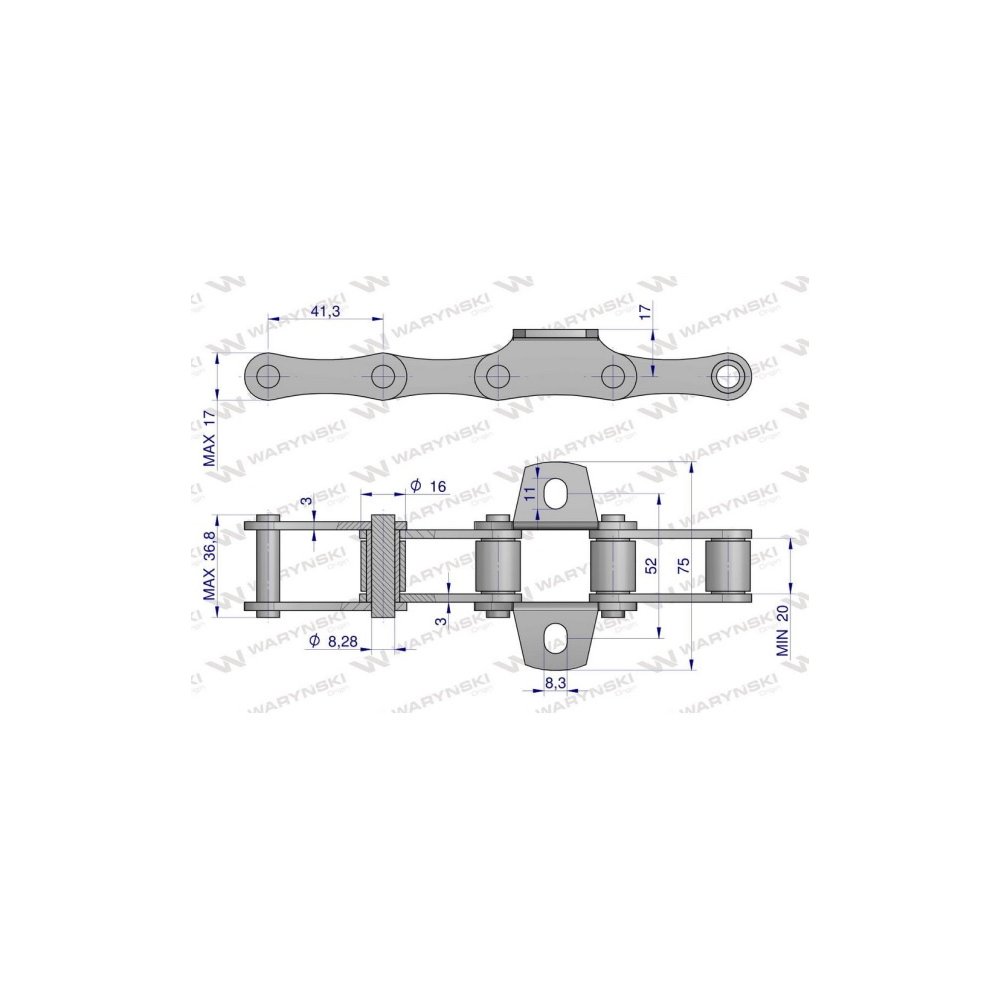 Łańcuch podajnika ziarnowego nkpl. 38 łopatek L 6.4 mb zastosowanie Bizon Waryński 504020023