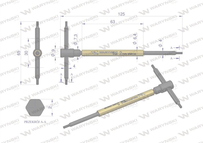 Klucz T ze spinnerem. HEX 2 mm Waryński