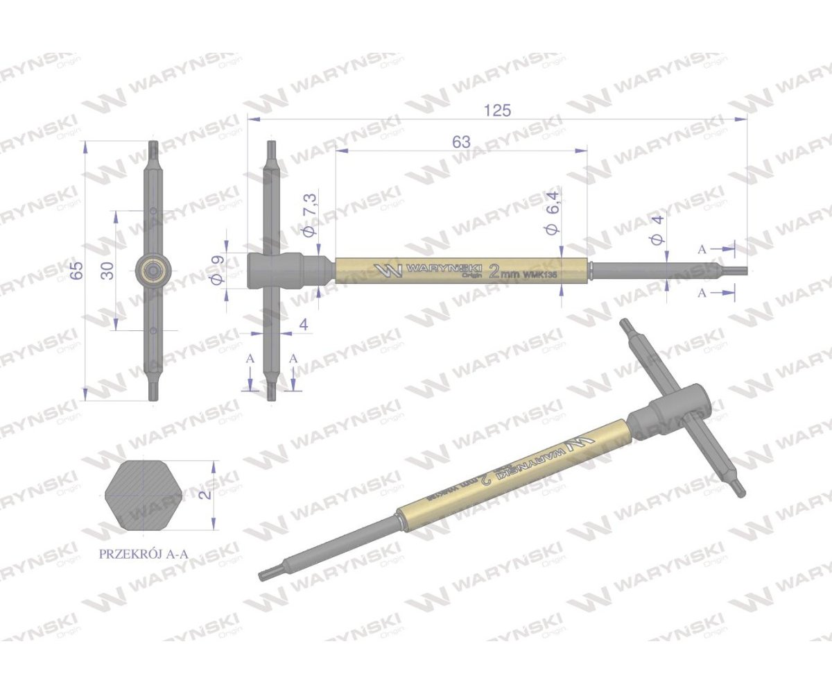 Klucz T ze spinnerem. HEX 2 mm Waryński