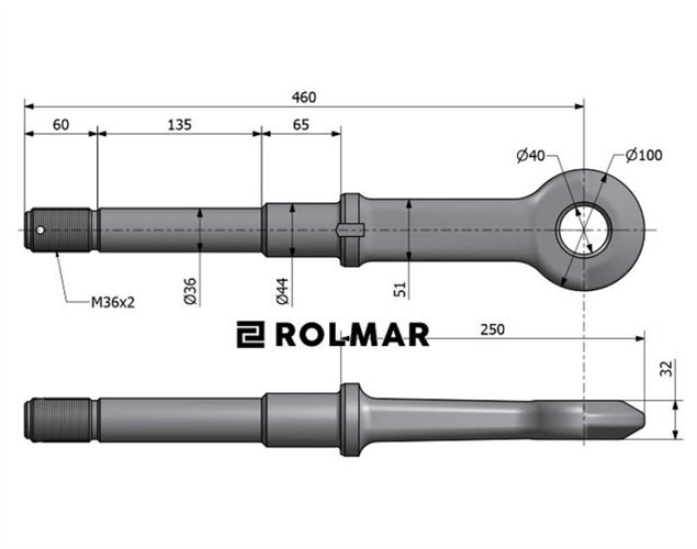 Ucho dyszla D-47 Fi40mm M36x2 Przyczepa