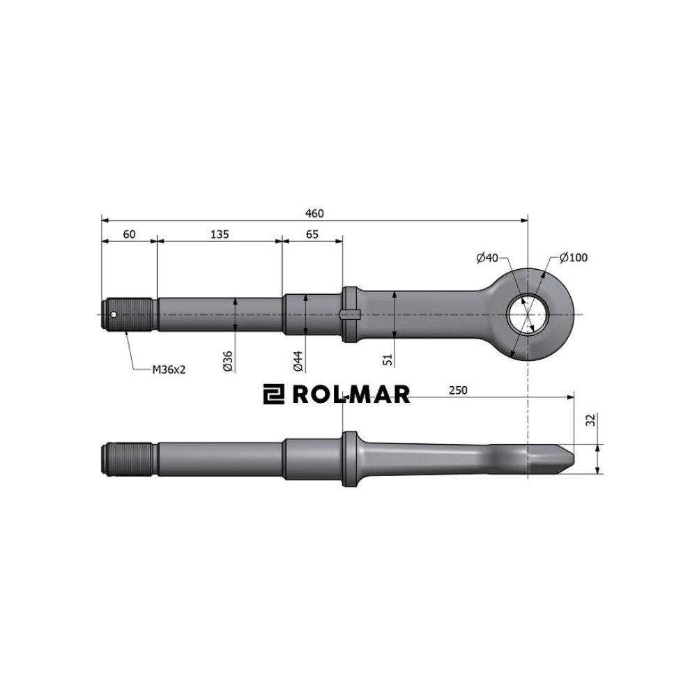 Ucho dyszla D-47 Fi40mm M36x2 Przyczepa