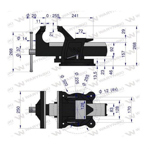 Imadło ślusarskie przemysłowe z żeliwa sferoidalnego obrotowe 250 mm Waryński