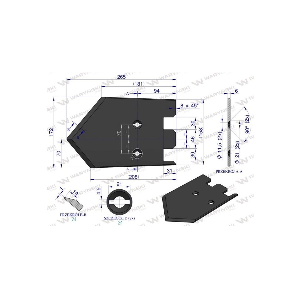 Lemiesz 172 mm, listwowy prawy szerokość wyorywania 580, zastosowanie Grimme, Waryński
