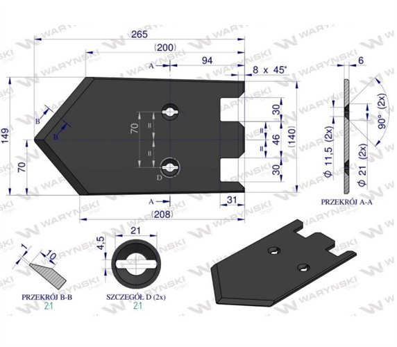 Lemiesz 149 mm, listwowy prawy szerokość wyorywania 540, zastosowanie Grimme, Waryński