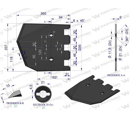Lemiesz 237 mm, listwowy lewy szerokość wyorywania 540, zastosowanie Grimme, Waryński