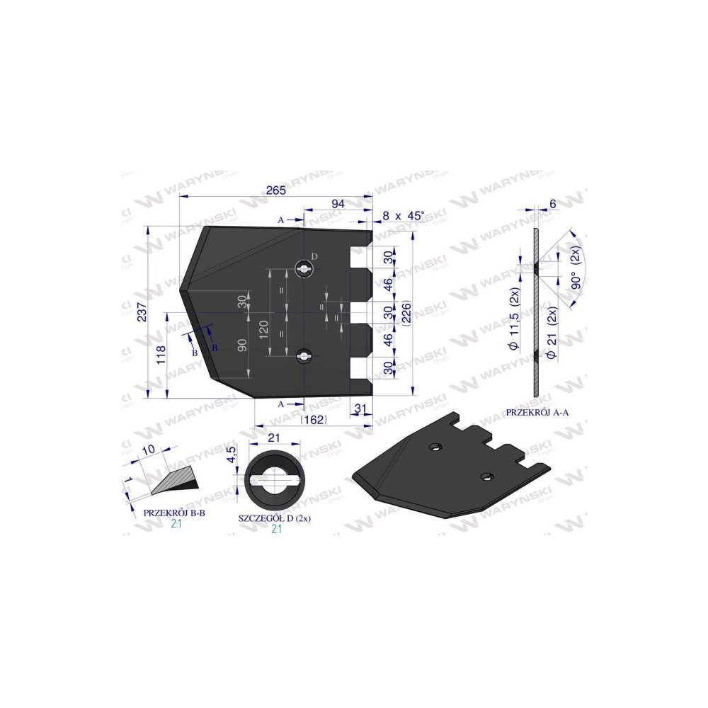 Lemiesz 237 mm, listwowy lewy szerokość wyorywania 540, zastosowanie Grimme, Waryński
