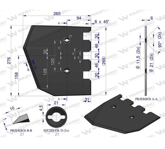 Lemiesz 276 mm, listwowy lewy szerokość wyorywania 620, zastosowanie Grimme, Waryński
