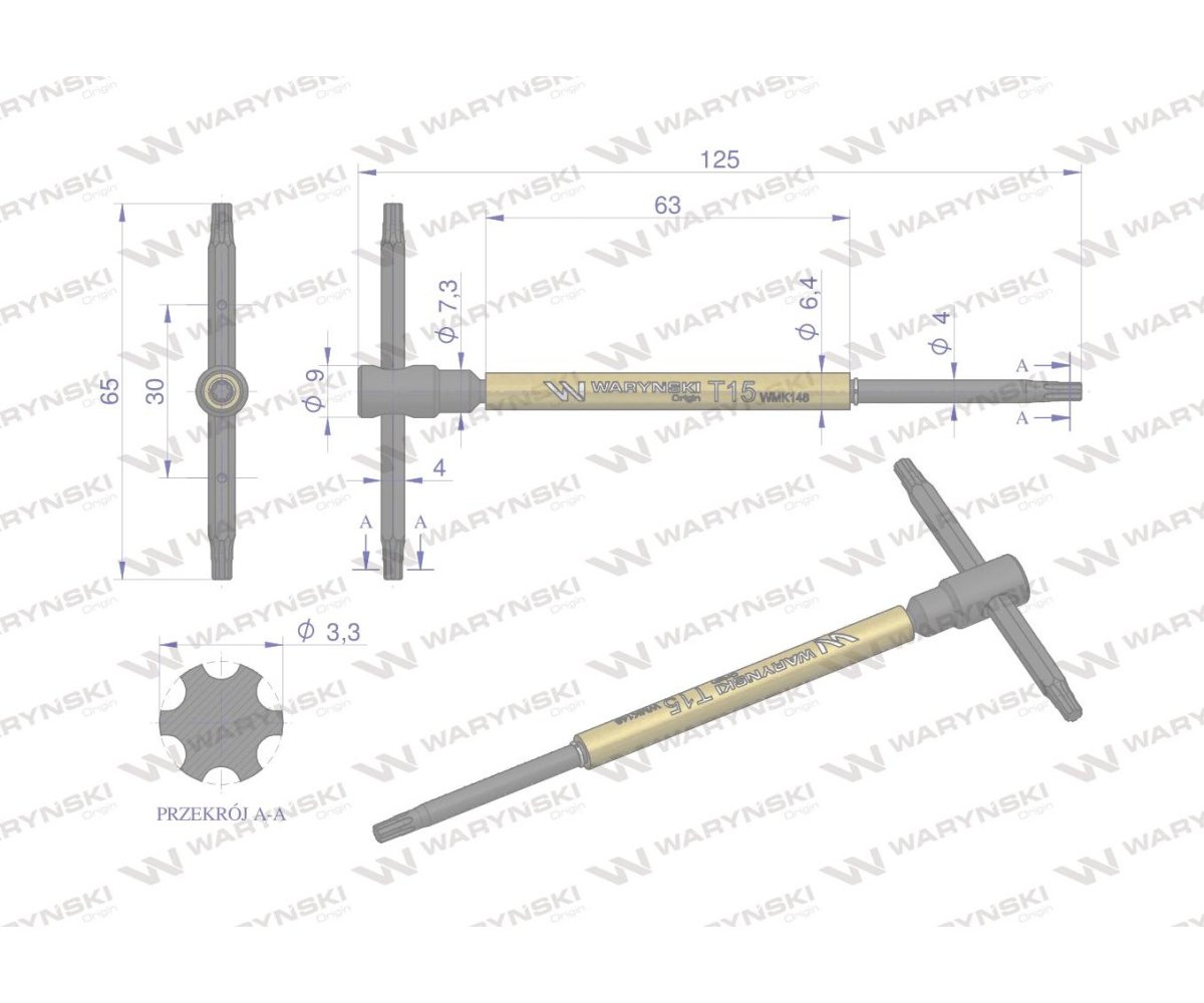 Klucz T ze spinnerem TORX T15 Waryński