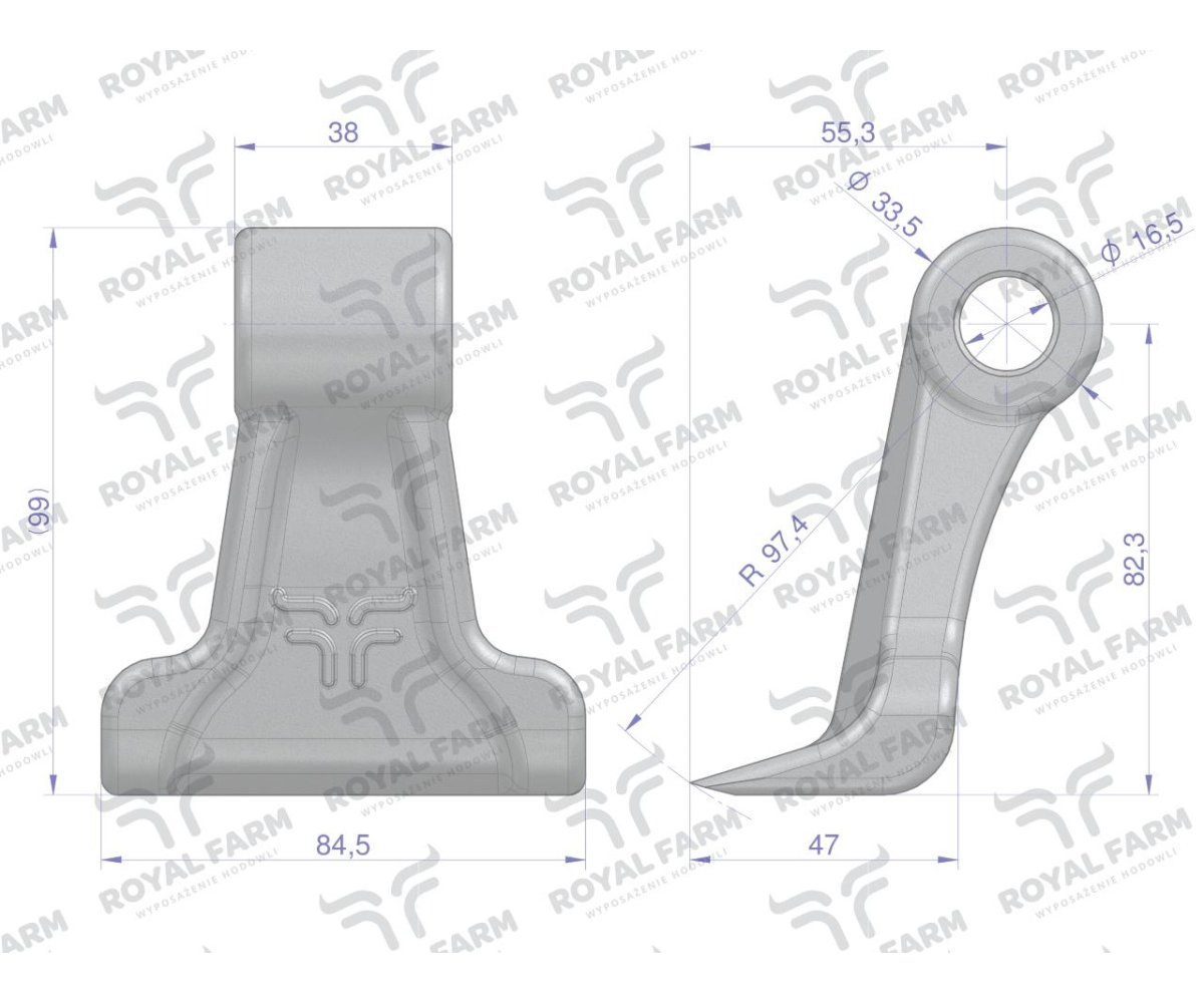 Bijak, młotkowy mulczarka zastosowanie Agrimaster Zanon Leopard otwór 16 mm , Royal Farm (sprzedawane po 5)