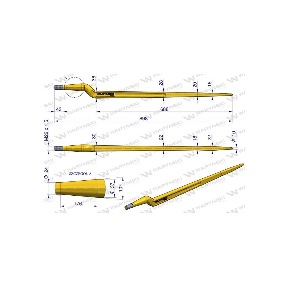 Ząb ładowacza uniwersalny Z L- 880 mm na tuleję od zębów prostych Tur WARYŃSKI