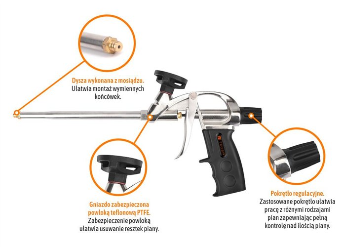 Pistolet do piany poliuretanowej - metalowy 8"/200mm / TEGER