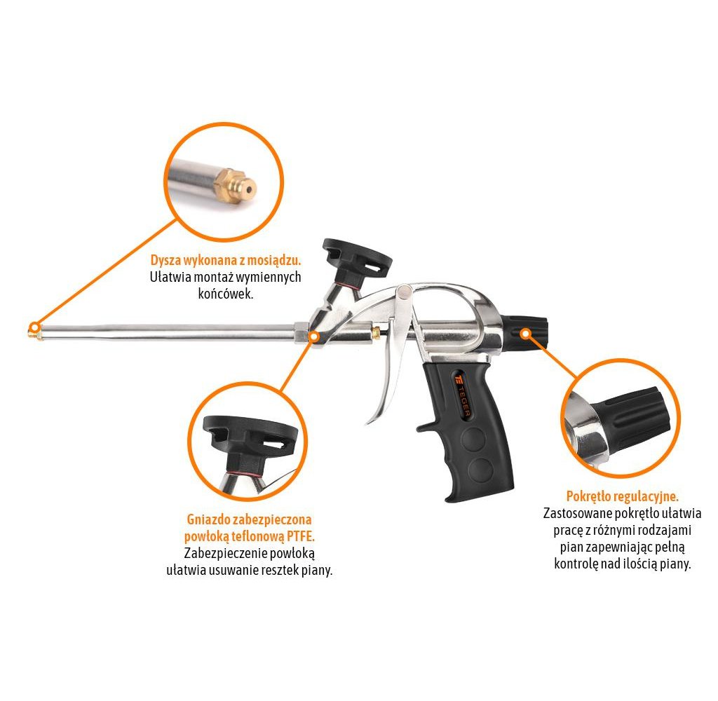 Pistolet do piany poliuretanowej - metalowy 8"/200mm / TEGER