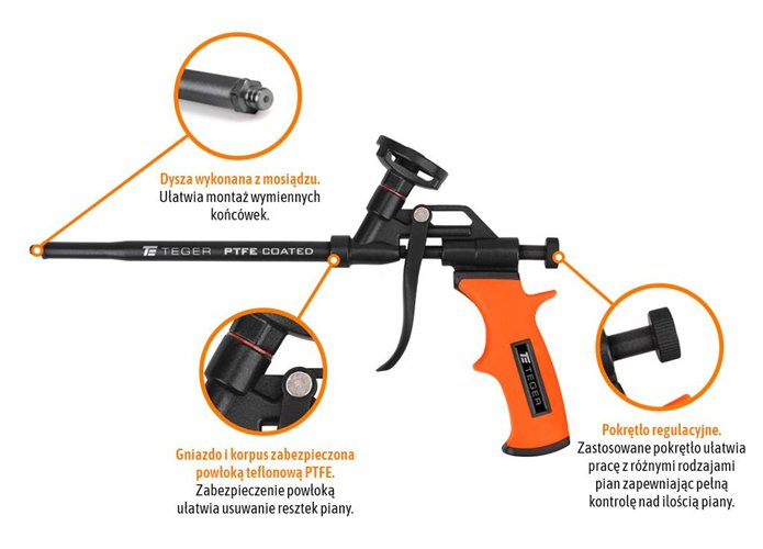Pistolet do piany poliuretanowej - teflonowy 8"/200mm / TEGER