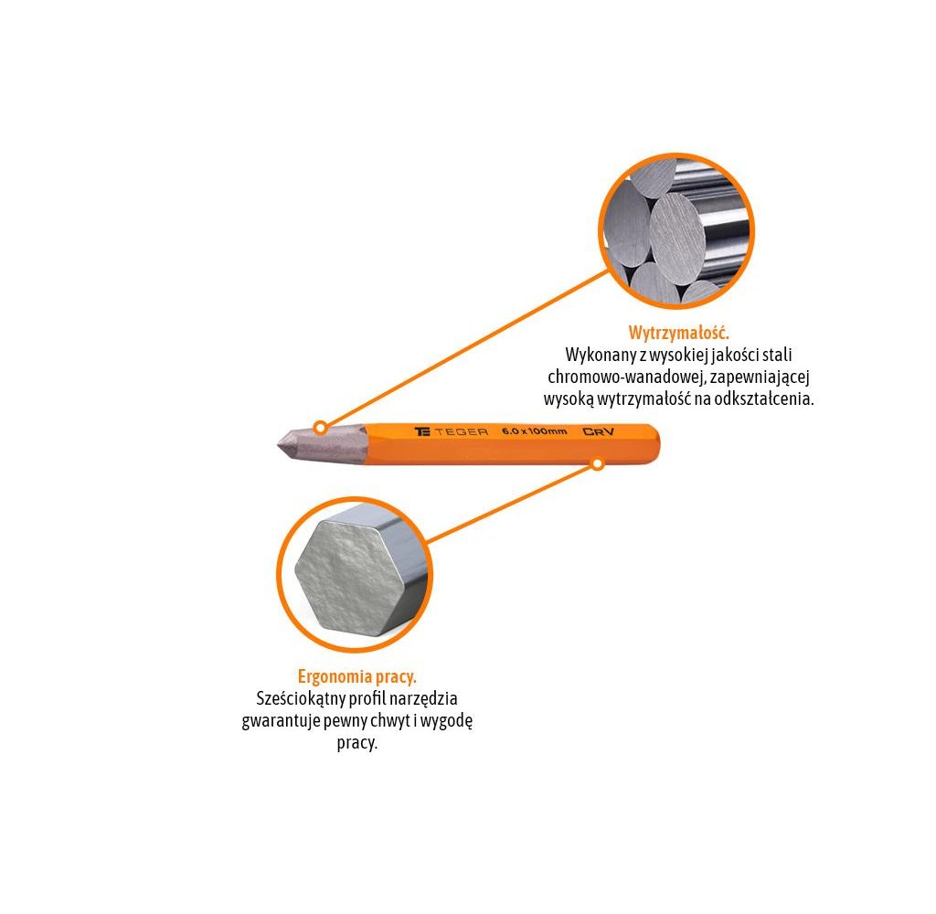 Punktak ślusarski, 6.0x100 mm, Teger