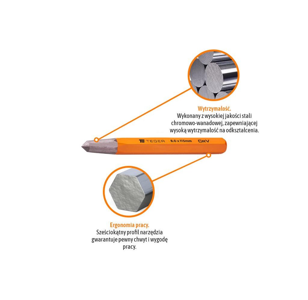 Punktak ślusarski, 8.0x115 mm, Teger