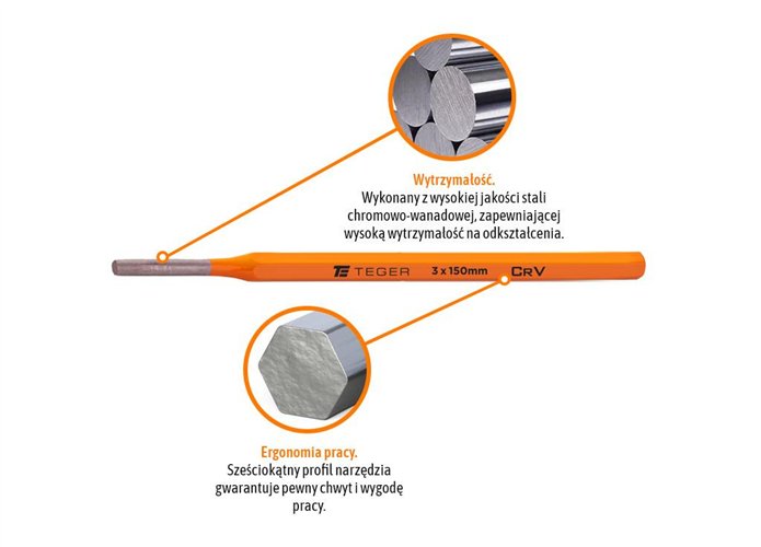 Wybijak ślusarski, 3x150 mm, Teger