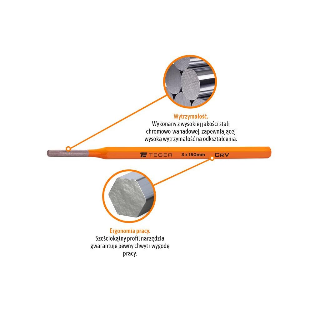 Wybijak ślusarski, 3x150 mm, Teger