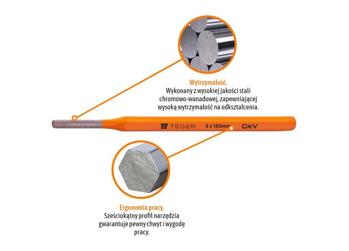 Wybijak ślusarski, 5x150 mm, Teger