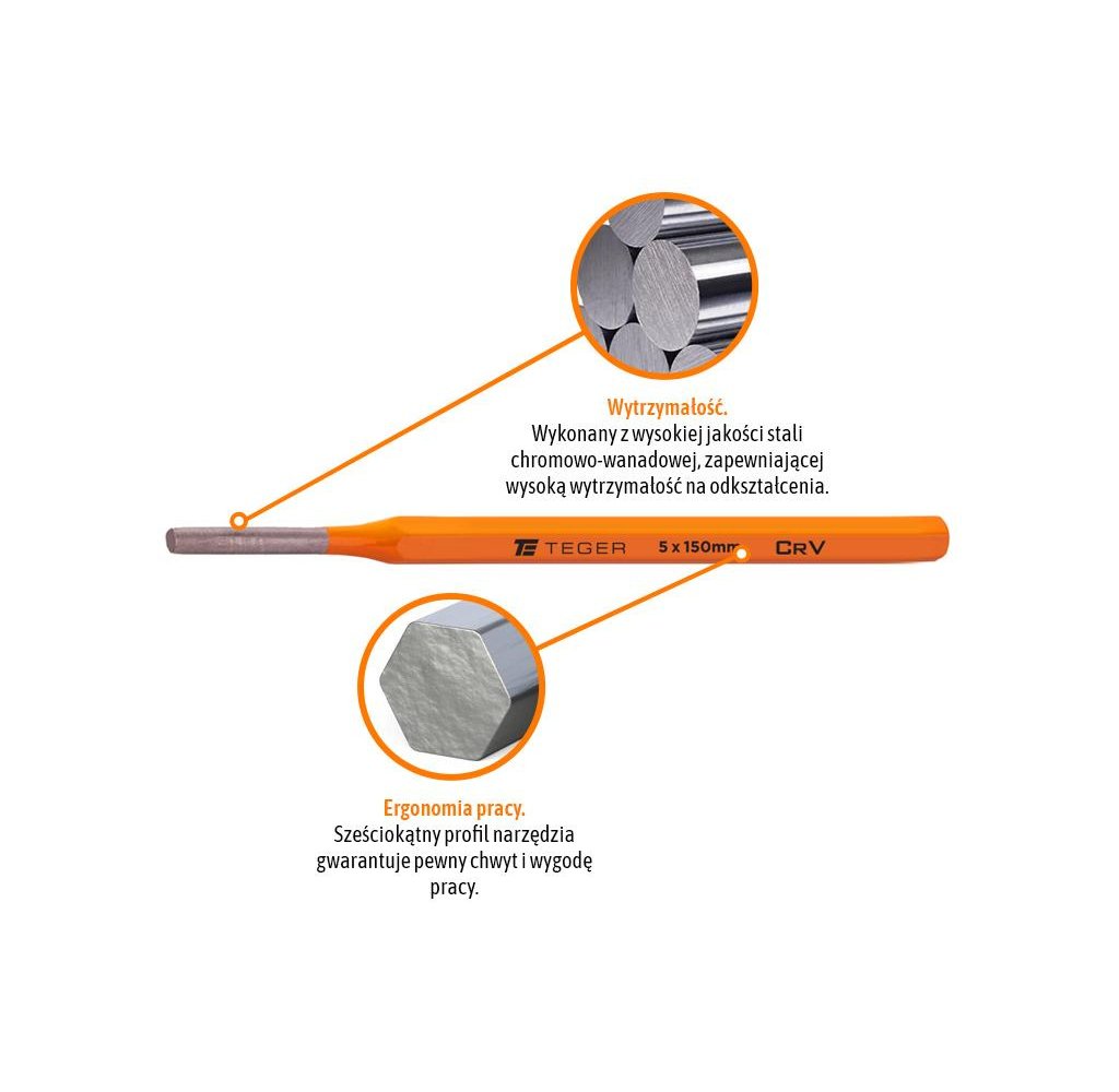 Wybijak ślusarski, 5x150 mm, Teger