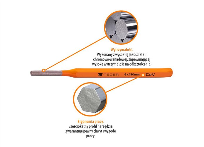 Wybijak ślusarski, 6x150 mm, Teger