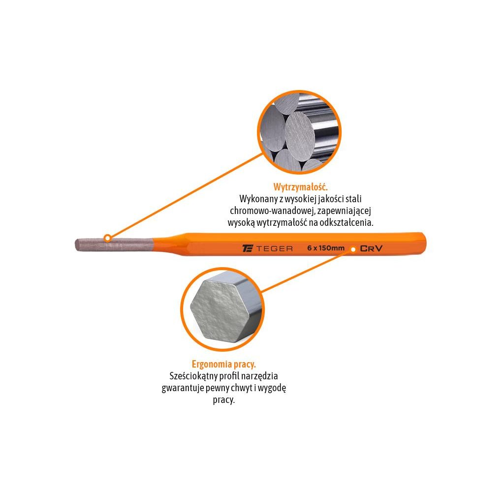 Wybijak ślusarski, 6x150 mm, Teger