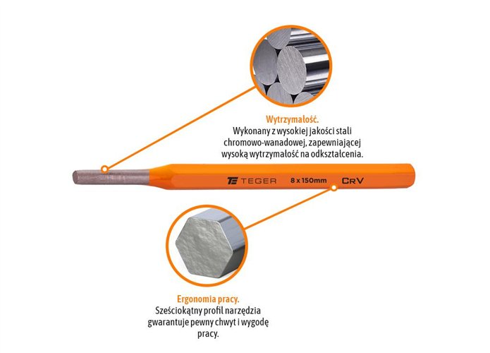 Wybijak ślusarski, 8x150 mm, Teger