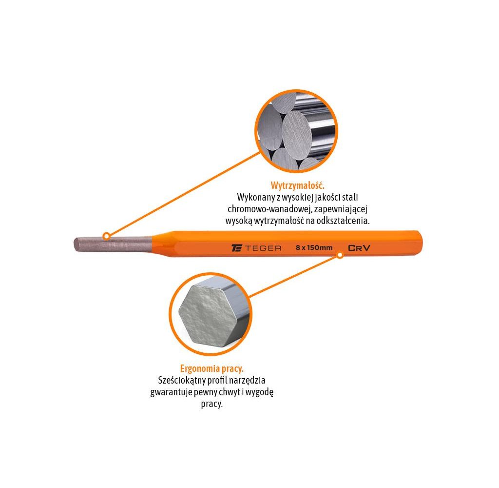 Wybijak ślusarski, 8x150 mm, Teger