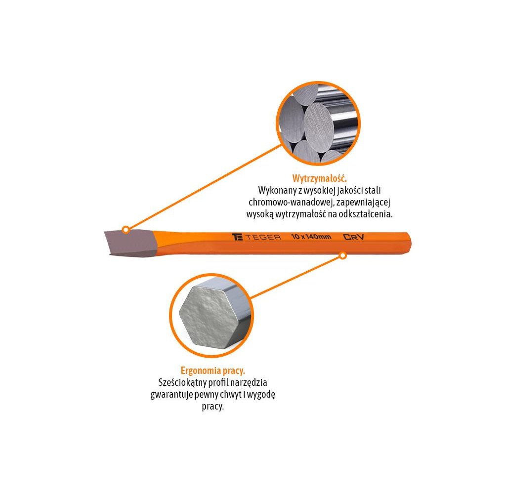 Przecinak ślusarski, 10x140 mm, Teger
