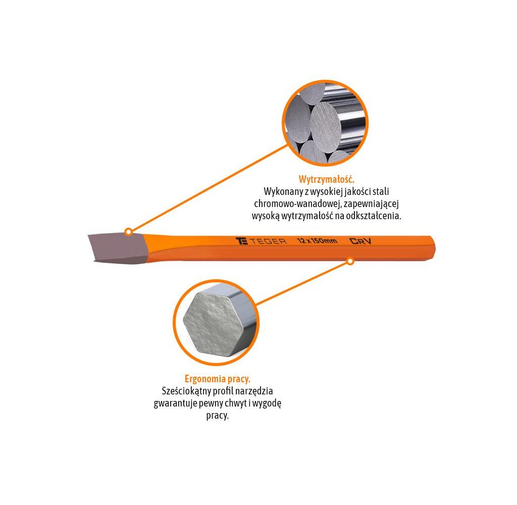 Przecinak ślusarski, 12x150 mm, Teger