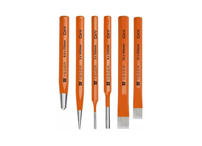 Zestaw przecinaków punktaków i wybijaków ślusarskich, 6 szt, Teger